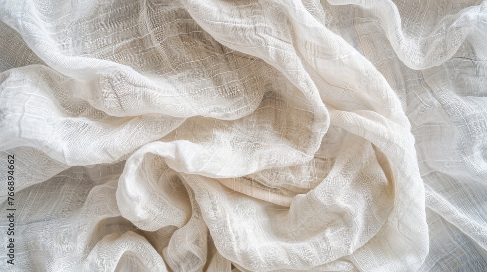 White crumpled linen fabric texture background. White crumpled linen fabric texture background.