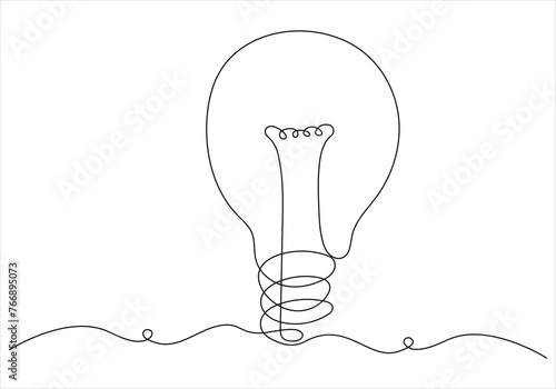 Continuous one line drawing of light bulb out line vector art illustration 