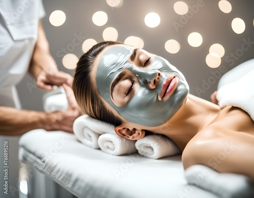 Spa e bellezza: Maschera di trattamento viso in centro benessere photo