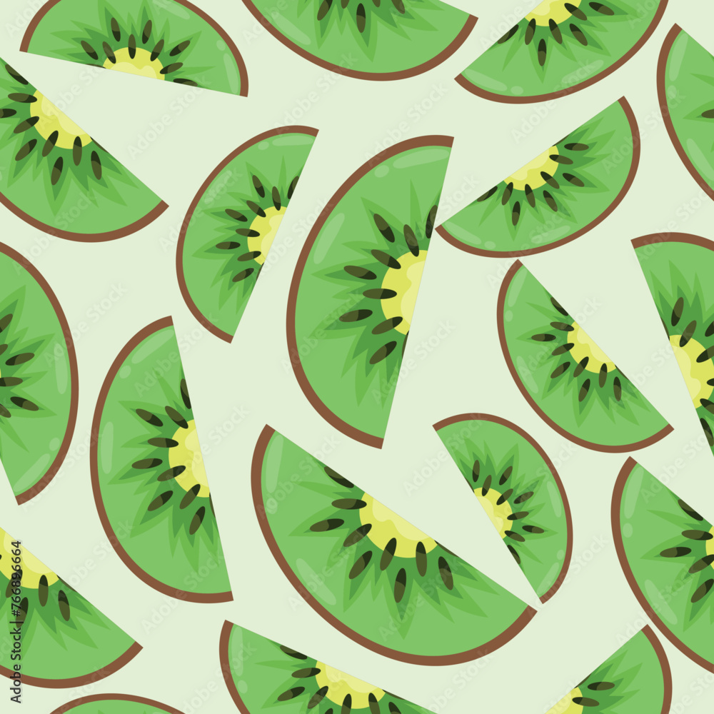 seamless pattern with food, namely pieces of green kiwi of different sizes on a light background, for health day, for posters, banners or textiles seamless pattern with food, namely pieces of green kiwi of different sizes on a light background, for health day, for posters, banners or textiles