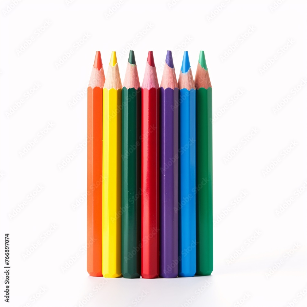 Fototapeta premium A stack of vibrant colored pencils on a white sheet of paper