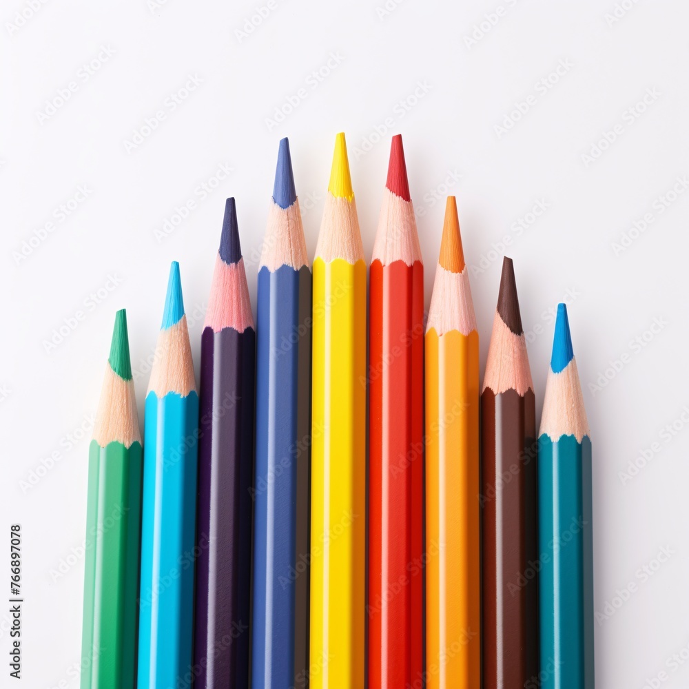 Stack of vibrant colored pencils on a white sheet of paper Stack of vibrant colored pencils on a white sheet of paper
