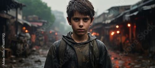The young boy stood in the center of the dark, dirty street, surrounded by towering trees. His jaw clenched as he prepared to embark on a fictional characters journey, inspired by a movie event