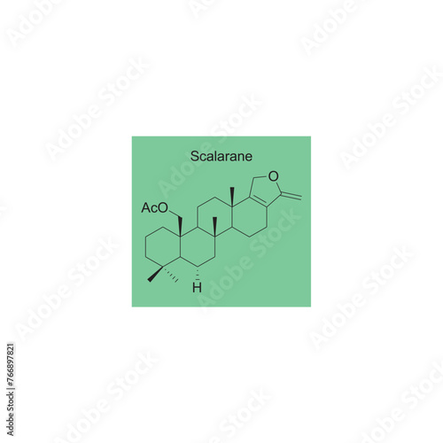 Scalarane skeletal structure diagram.Sesterterpene compound molecule scientific illustration on green background. photo