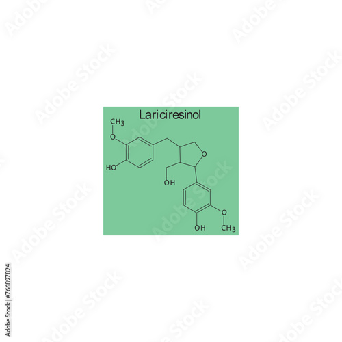 Lariciresinol skeletal structure diagram.lignan compound molecule scientific illustration on green background.