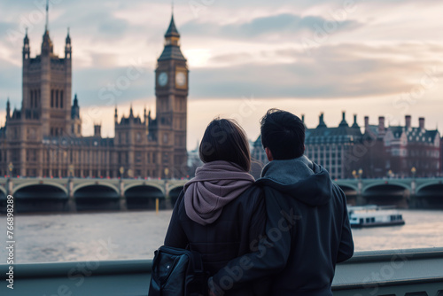 Couple's Embrace Overlooking London Skyline