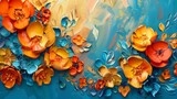 This abstract oil painting technique displays flowers and leaves in a golden texture. It can be used on wall papers, posters, cards, murals, carpets, decorations, wall paintings, posters...