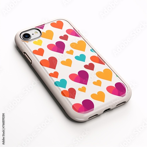 Heart-patterned phone case with vibrant heart motifs on a plain white background