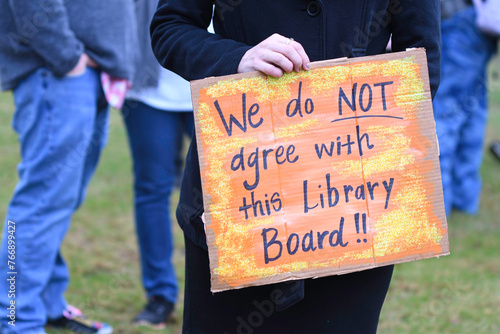 Protest sign - we do not agree with this library board