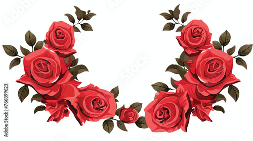 Roses Wreath flat vector isolated on white background