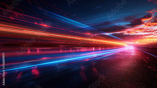High speed technology concept background, light abstract background, image of speed movement on the road