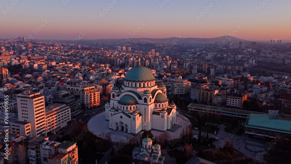View of Saint Sava, orthodox church in Belgrade, Serbia. - obrazy, fototapety, plakaty 