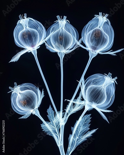 Elegant Chinese Lantern Plants in X-Ray Photography