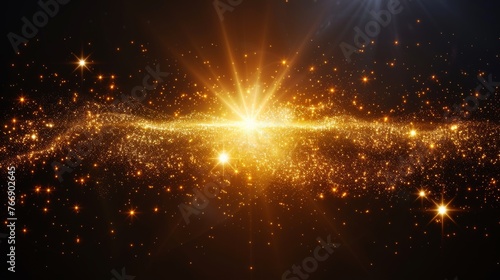 The sun is in a glowing light effect. Starburst with sparkles on transparent background. Modern illustration.