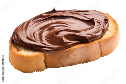 Slice of bread with chocolate swirl cream isolated on white background