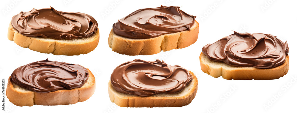 Slice of bread with chocolate swirl cream isolated on white background Slice of bread with chocolate swirl cream isolated on white background