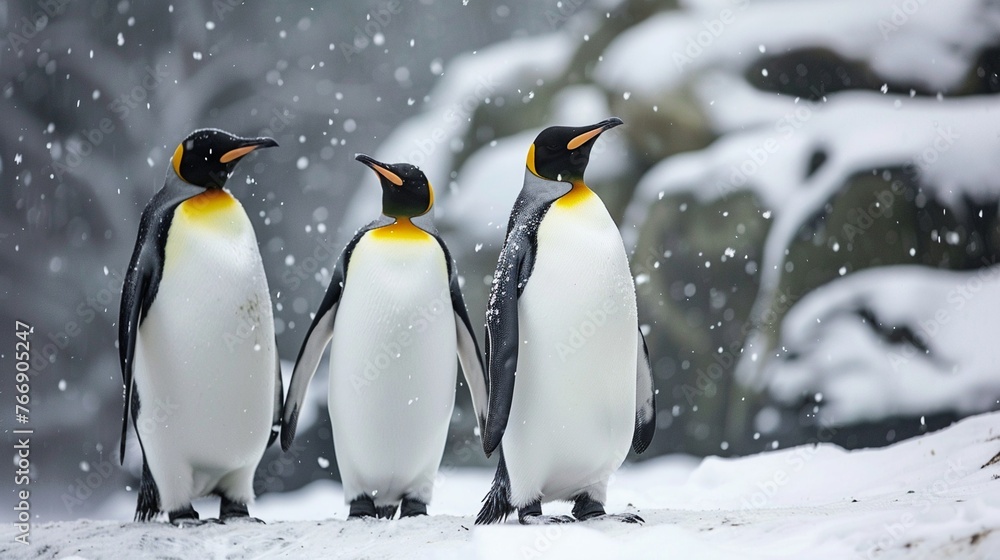 Obraz premium King penguins on the habitat. Black and white penguins.