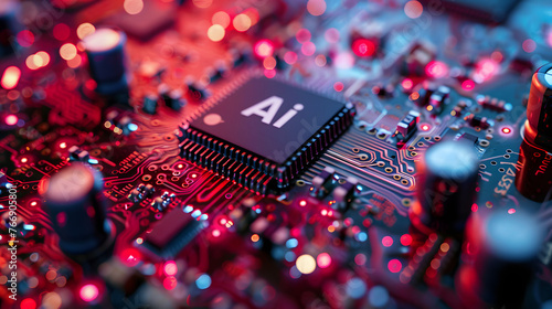 ai, the term artificial intelligence, is printed on a circuit board with an image of the letter 