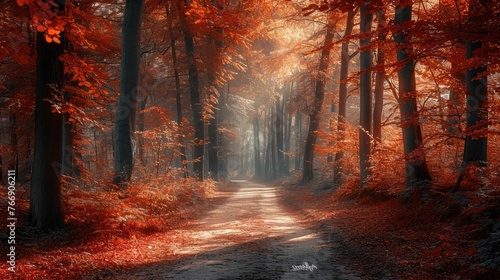 An enchanted forest in autumn, filled with golden leaves in autumn. Resplendent. © Summit Art Creations