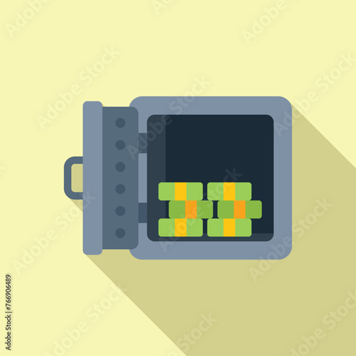 Cash money in secured safe icon flat vector. Key locker. Cash vault store