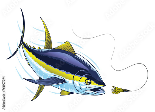 Yellowfin Tuna Fish  in Fast Motion Catching the Bait