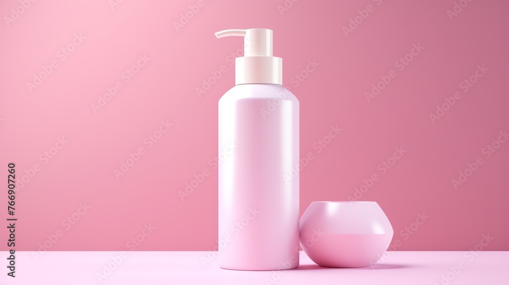 a bottle of lotion and a round pink container a bottle of lotion and a round pink container