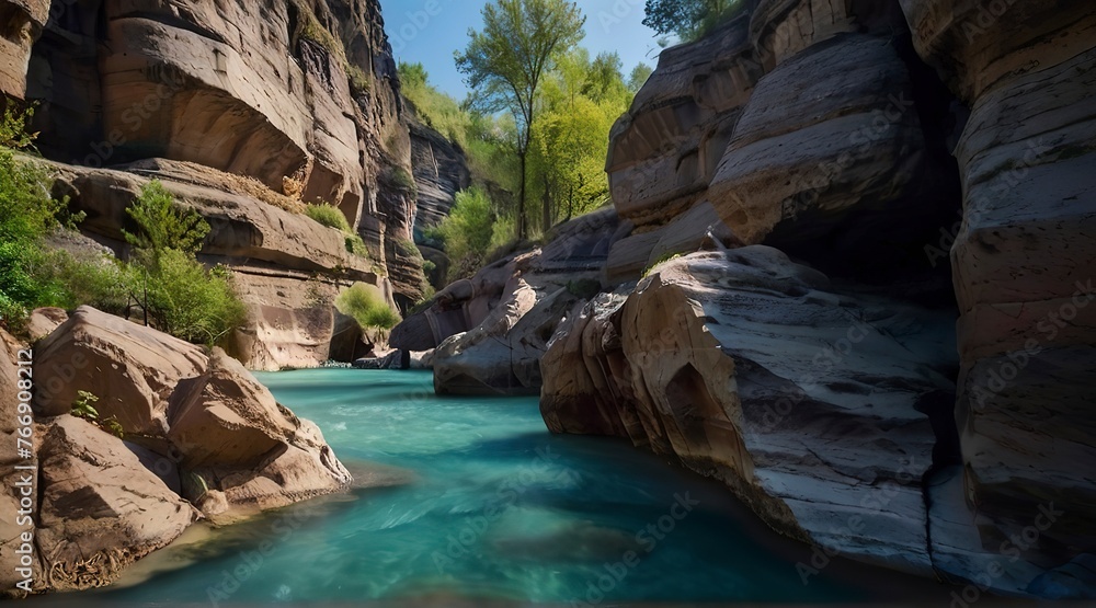 canyon landscape, landscape with rocks, ravines, sand pit scene