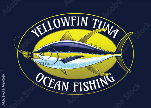 Vintage Colored Shirt Design of Yellowfin Tuna Fish