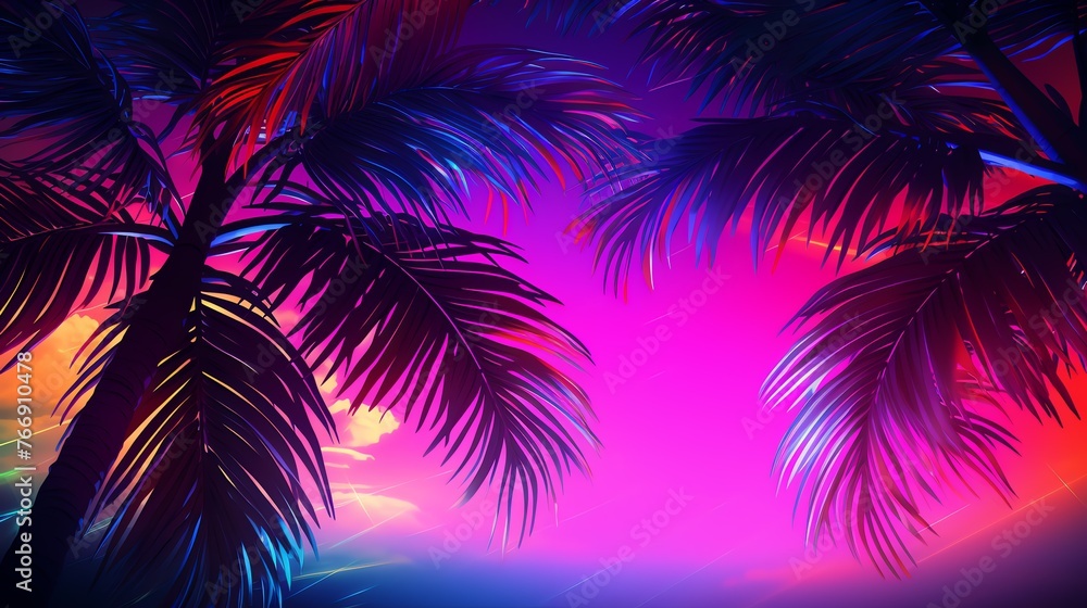 palm trees with a pink and blue sky