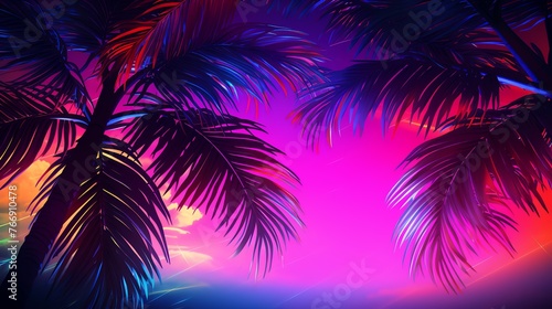 palm trees with a pink and blue sky