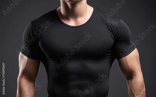 Man torso with black t shirt on black background  © niki spasov