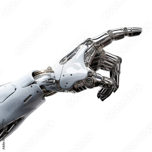 A mechanical robotic hand on transparent background