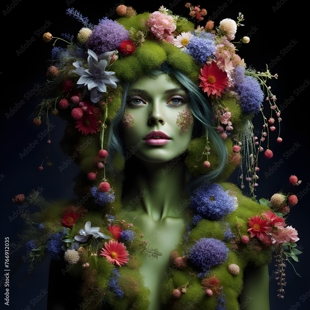 portrait of a woman with flowers portrait of a woman with flowers