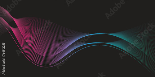 Dark abstract background with glowing wave. Shiny moving lines design element.