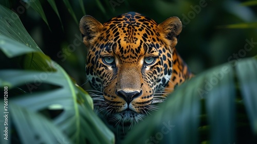 A closeup shot of a leopard camouflaged. AI generate illustration