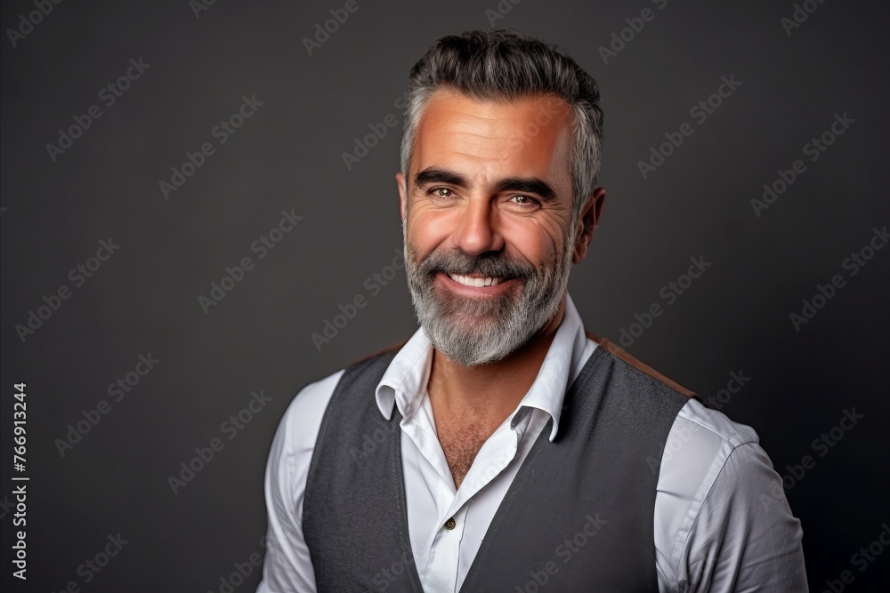 Portrait of a handsome mature man with grey hair and beard. Portrait of a handsome mature man with grey hair and beard.