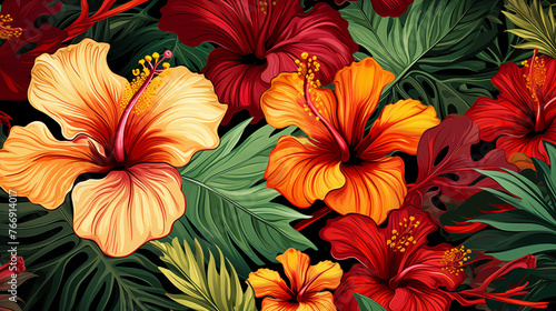 hibiscus illustration, flower background, flower wallpaper, flower illustration