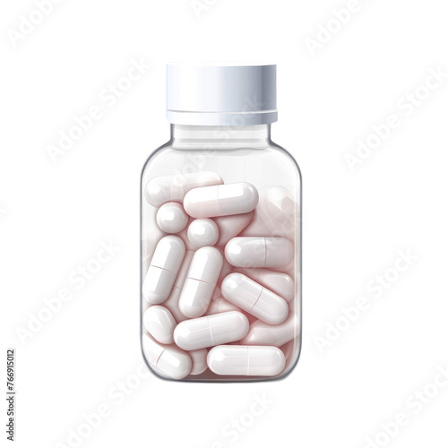 pills in a bottle on transparent background