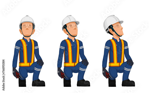 set of workers are looking something at high
