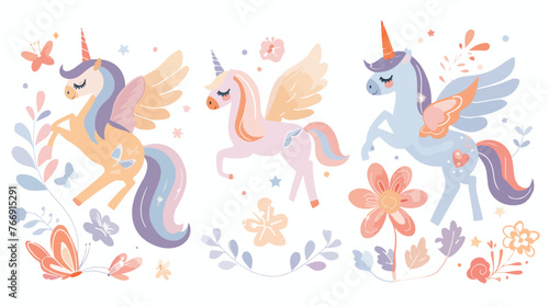 The cute magic Unicorn and fairy elements collection.