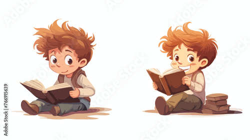 This isolated an illustration depicting a boy reading a book
