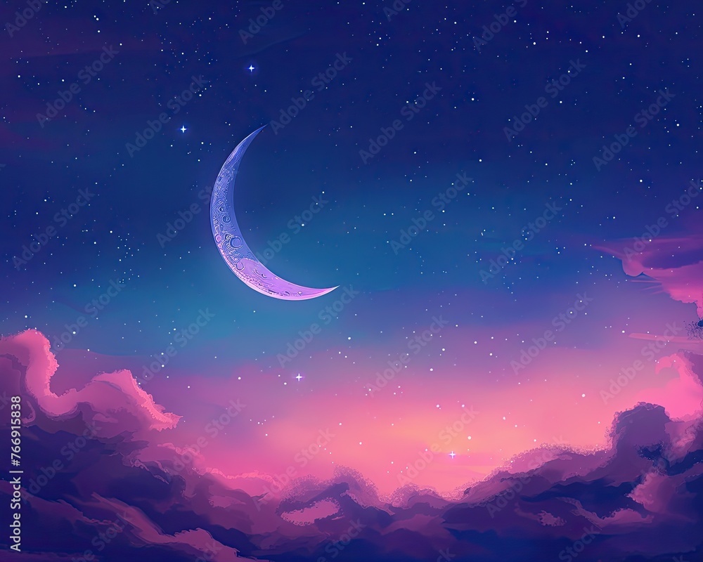 Fototapeta premium dreamy pastel night sky with stars and a crescent moon creating a peaceful night scene