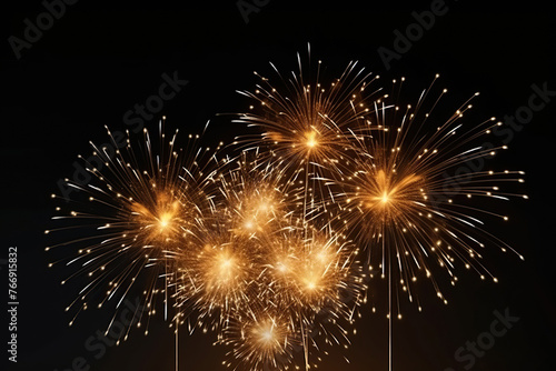Generative ai on theme festive brightly fireworks on twilight background high in dark sky