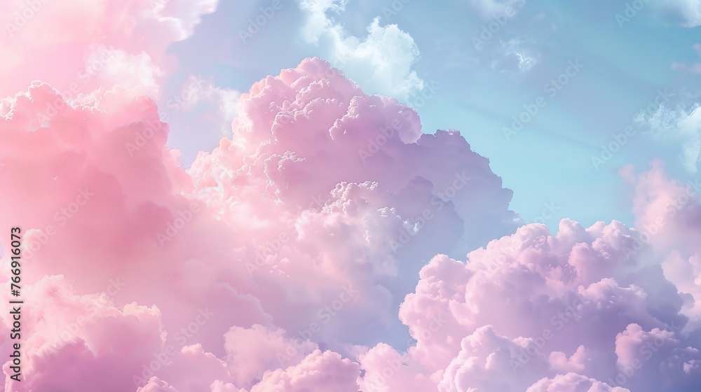 Capture dreamy and ethereal cloud formations in pastel colors, creating a serene and tranquil backdrop for advertising campaigns.  - obrazy, fototapety, plakaty 