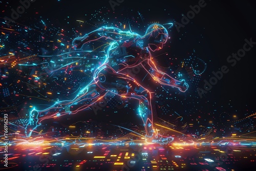 Pixel art representation of a runner manspeed and motion in a creative digital. © Nattadesh