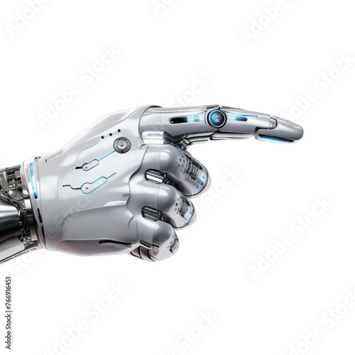 White cyborg robotic hand finger - 3D rendering isolated on free PNG background