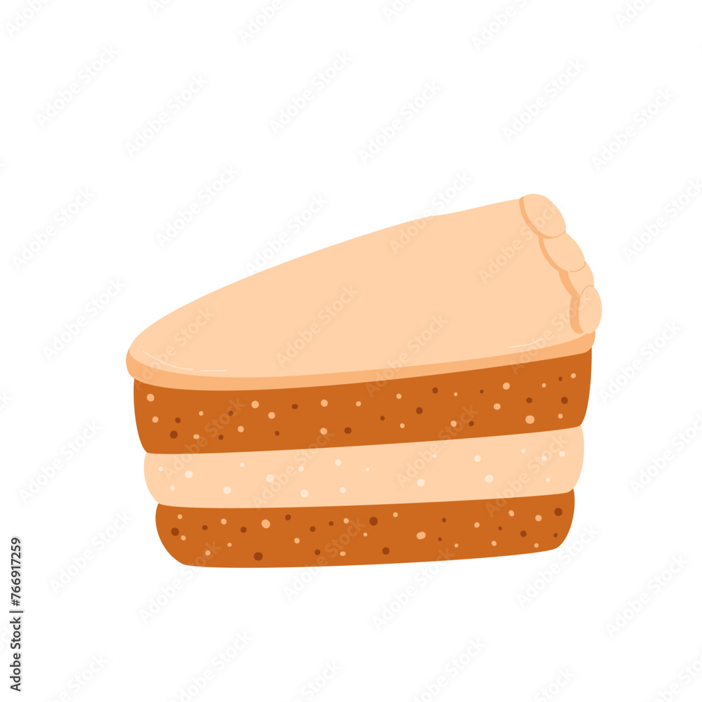 Slice of cake. Sweet bakery piece. Pastry dessert with cream. Vector pie flat illustration isolated on white background Slice of cake. Sweet bakery piece. Pastry dessert with cream. Vector pie flat illustration isolated on white background
