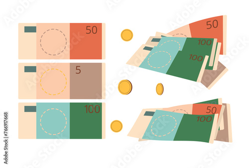 Euro banknotes isolated on white background. Europe currency. Vector simple illustration.