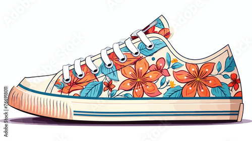 Vintage Floral Sneakers flat vector isolated on white