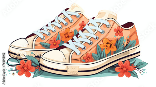 Vintage Floral Sneakers flat vector isolated on white